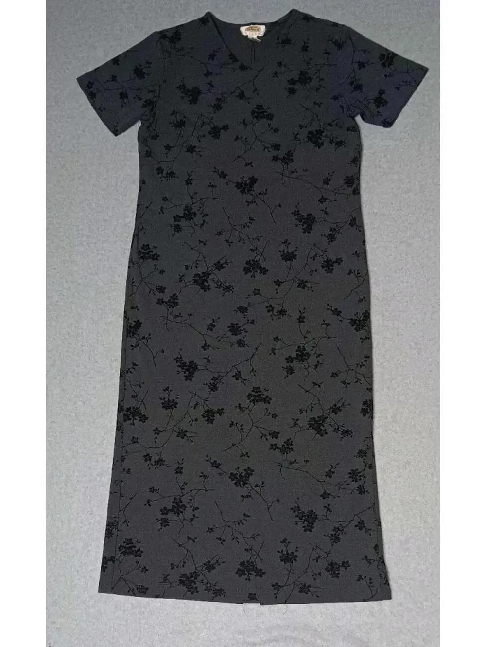 Talbots Petites Maxi Dress Womens Size P Grey Gray With Black Flowers Vneck...